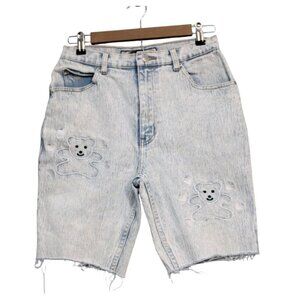 Vintage 90s Jean Shorts Size 28 Acid Wash Embroidered Bears Hearts Anti Basic